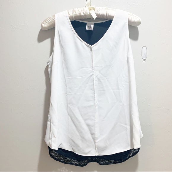 CABI DOMINO BLOUSE Black White Split Back Mesh - Picture 2 of 7